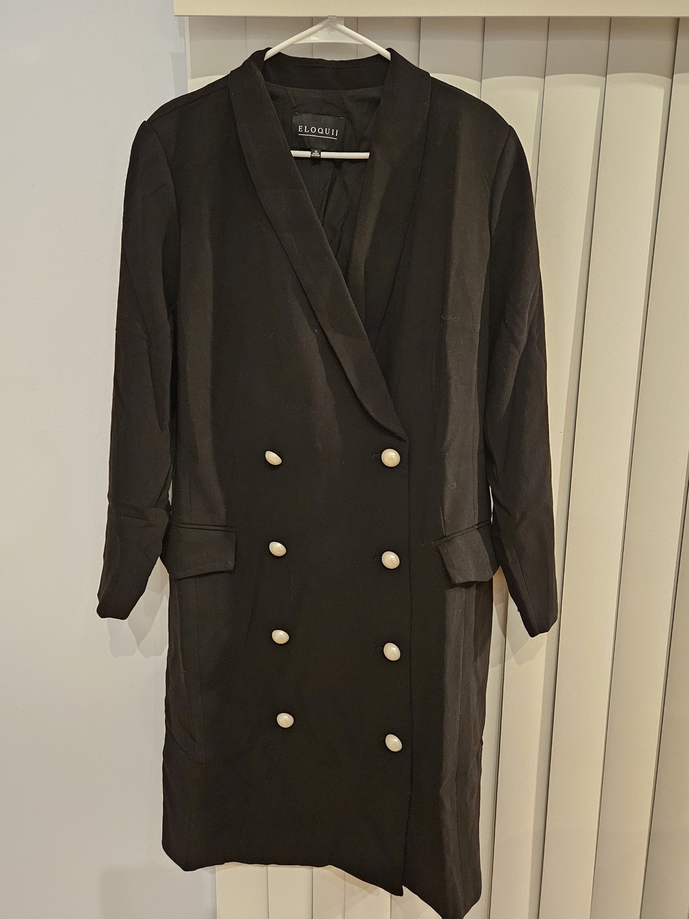 Eloquii Black Double-Breasted Blazer-Style Dress with Pearl Buttons